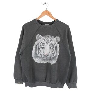 Vintage Tiger Graphic Sweatshirt Gray Crewneck Made USA Tultex Size Large